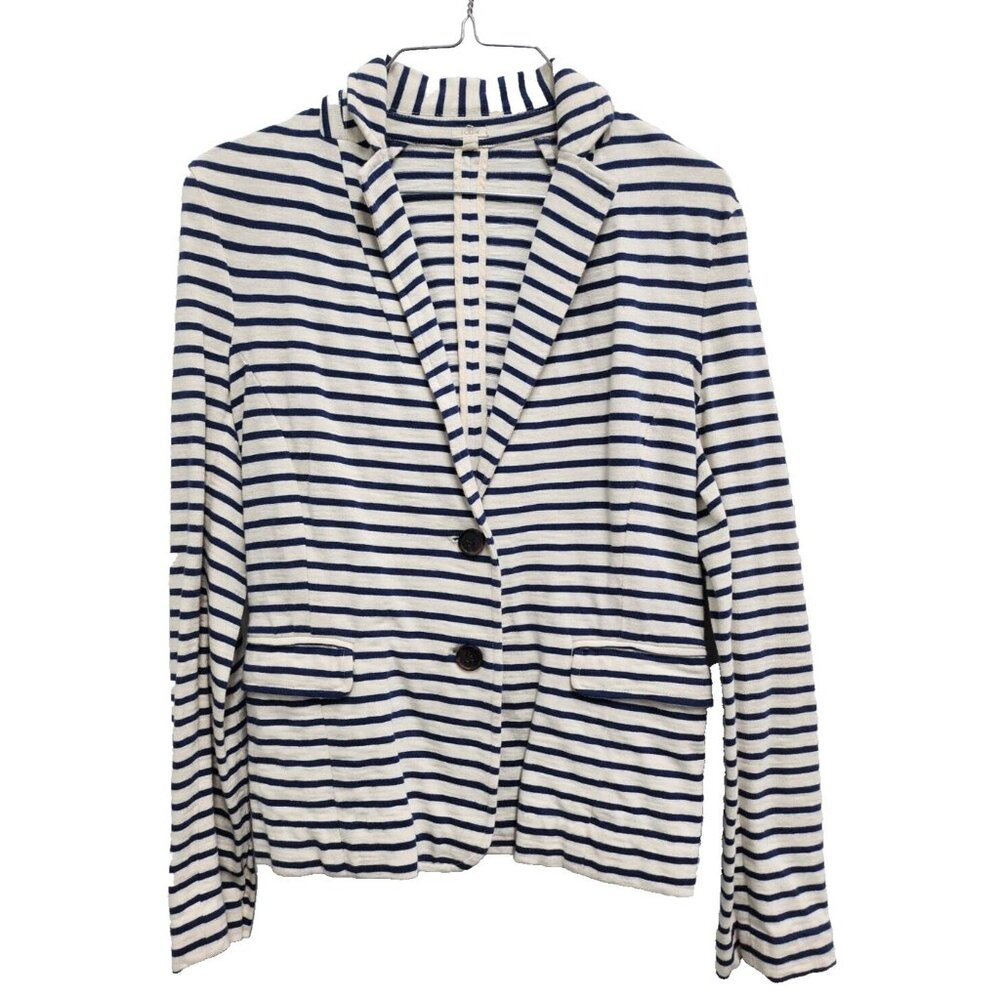 J.Crew Womens Maritime Blazer Small White Navy Striped Preppy Office Casual Knit